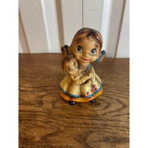Vtg JOSEF ORIGINALS "Wee‎ Folks" Girl & Baby Doll Ceramic Figurine 4.25" Japan